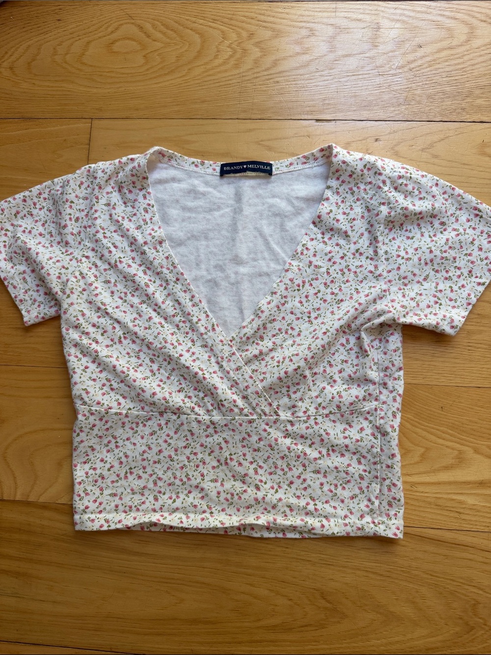 Brandy Melville White Crop Top with Pink Floral Print